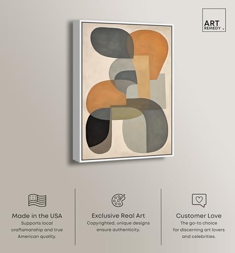 Art Remedy Ricole Modern Abstract Geometric Canvas Wall Art, White Floater Frame, 24"x16"