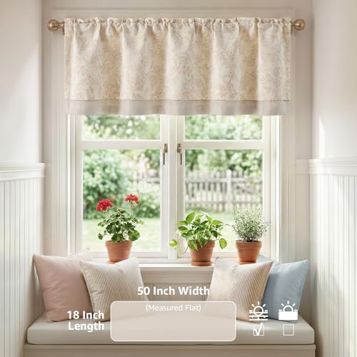 jinchan Linen Valance Curtain Farmhouse 18 Inch 1 Panel Taupe on Beige - color: Forest | Taupe, size: 50"W x 18"L (Pack of 1)