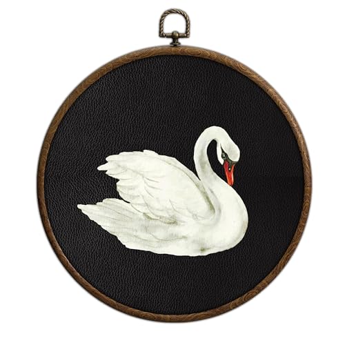 Vintage Swan Wall Art, Swan Decor, Printed Canvas Wall Hanging for Bedroom Kitchen Home Office, Round Wall Decoration, Bedroom Wall Decor, Living Room Wall Art, Circular Wall Hanging with Hooks,10 - color: Swan09
