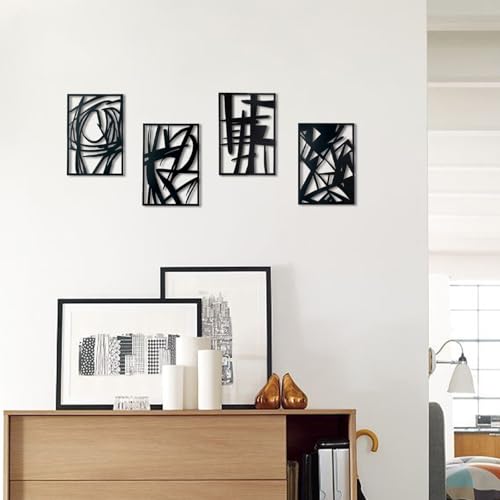 OYEFLY 4 Pack Abstract Metal Wall Art,Minimalist Art Decoration for Living Room Bedroom Bathroom Study (Black, 9.4 x 6.5inch) - size: 9.4 x 6.5inch