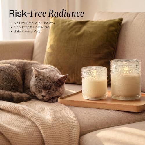 White Dotted Glass Real Wax Flameless Battery-Operated LED Pillar Candles - color: White