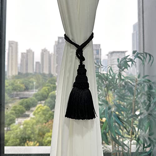 4 Pack Curtain Tie Backs Rope Tassels for Curtain Holdback - color: Black, size: 4p