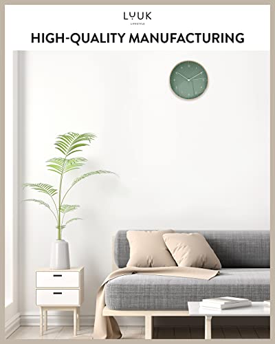 LUUK LIFESTYLE Modern Silent Quartz Wall Clock, 10in, Dark Green & Gold | Designed in Germany, Simple & Elegant, Non-ticking, Analog, Battery operated, Housewarming gift, for Living room, Bedroom - color: Dark Green, 10"