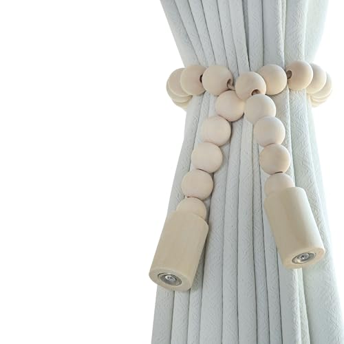 Meplait Magnetic Curtain Tiebacks, 2 Pack Boho Curtain Tie Backs, Nature - color: Nature-cylinder