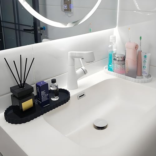 Black Oval Silicone Bathroom Vanity Tray - Decorative Soap Holder - color: Black