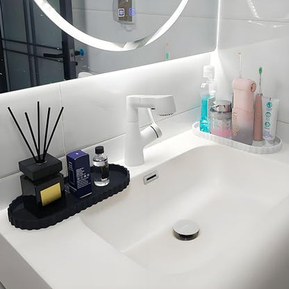 Black Oval Silicone Bathroom Vanity Tray - Decorative Soap Holder - color: Black