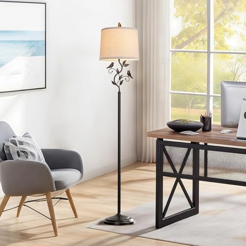 63" Rustic Unique Bird Leaf Floor Lamp for Living Room - color: Bronze