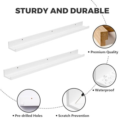 Muzilife 45.3" Large Floating Shelves Wood Wall Shelf with Lip, 2Pcs, White - color: White, size: 45.3"