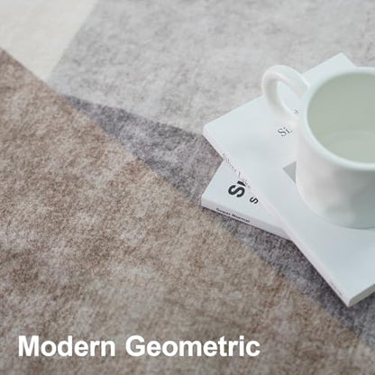 3x6 Washable Geometric Area Rug - Non-Slip Backing Hallway Rugs Tan Beige - color: Tan Beige, size: 3' x 6' (Rectangular)