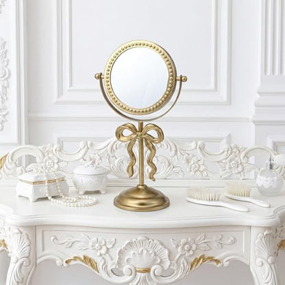 Novabright 7" Golden Bow Vanity Mirror, Swivel Makeup Mirror Stable Base