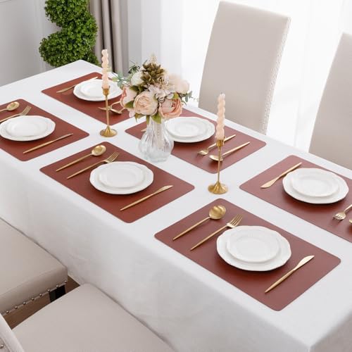 SHACOS Faux Leather Placemats Set of 8 Place Mats Table Mats - color: Chestnut and Greige