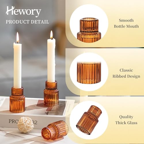 Hewory Glass Candlestick Holders Bulk, 10PCS Amber Taper Candle Holders - color: Amber, size: 10PCS