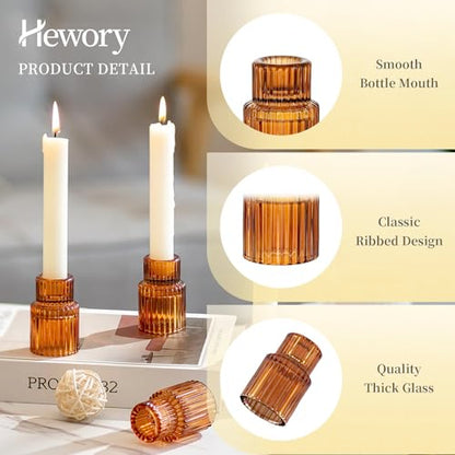 Hewory Glass Candlestick Holders Bulk, 20PCS Amber Taper Candle Holders - color: Amber, size: 20PCS