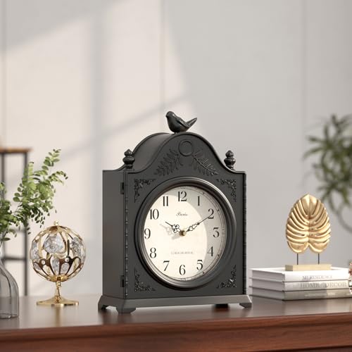 Vintage Bird Mantel Clock with Hidden Safe, Antique Black Style