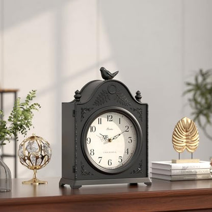 Vintage Bird Mantel Clock with Hidden Safe, Antique Black Style