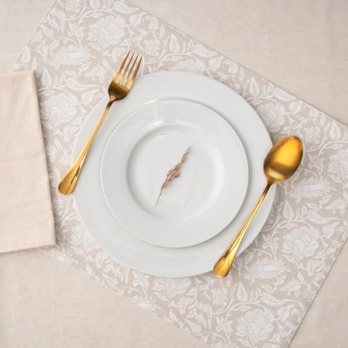Cotton Placemats Set of 6-13x19 Inch, Reversible Floral Printed Placemats, Durable & Elegant for Dining Table, Wedding, Restaurant, Oeko-TEX Certified - Beige - color: Floral Printed Beige - Reversible Printed