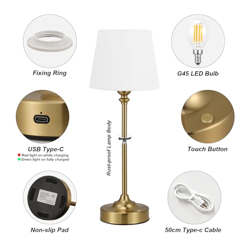 Kakanuo Gold Cordless Table Lamp with Rechargeable Battery, 1 Pack - color: White - Gold