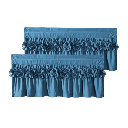 HIG 2 Pack Dusty Blue Ruffle Handcrafted Window Valances, 42"x18" - color: Dusty Blue, size: 42"W x 18"L (Pack of 2)