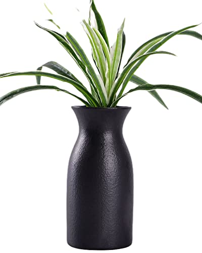 WHJY 6 inch Black Nordic Minimalist Matte Handmade Ceramic Vases, Japanese Zen Stoneware Flowerware, Floral Decorations, for Living Room, Study, Bedroom, Balcony, Bar - Short Black - color: Black, size: 6in