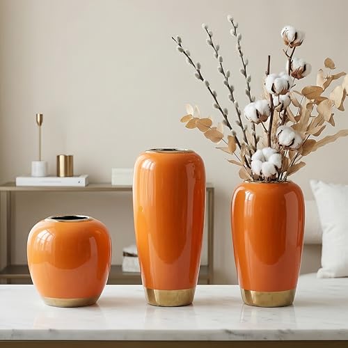 Orange Ceramic Vase for Table, 11.8 Inch Tall