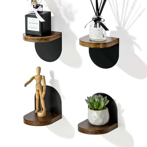SAYAYO Small Floating Shelves for Wall Storage, 4 x 4 Inch Adhesive Shelves - color: Rustic Brown & Black, size: Adhesive - 4"