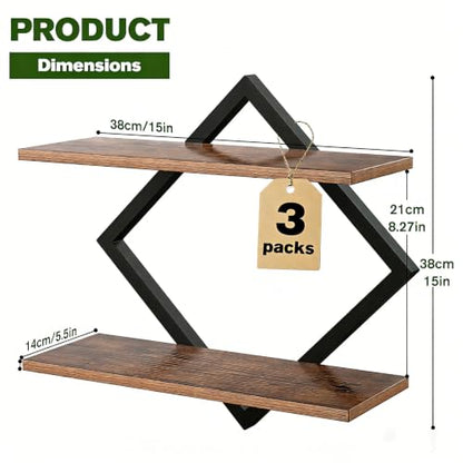 Set of 3 Floating Wall Shelves for Plants, Brown - color: Rustic Brown-3pack