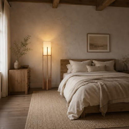 Farmhouse Style Floor Lamp,57 Inch,for Living Room - color: Large Natural Wood