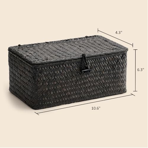 Nonam Small Wicker Basket with Lid,Seagrass Shelf Storage Basket,Black - color: S-Black