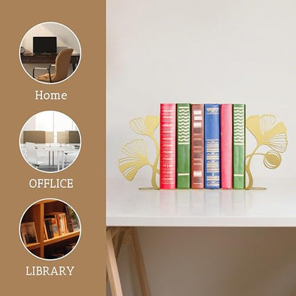 Gold Bookends – Unique Decorative Book Ends with Ginkgo Leaf Design