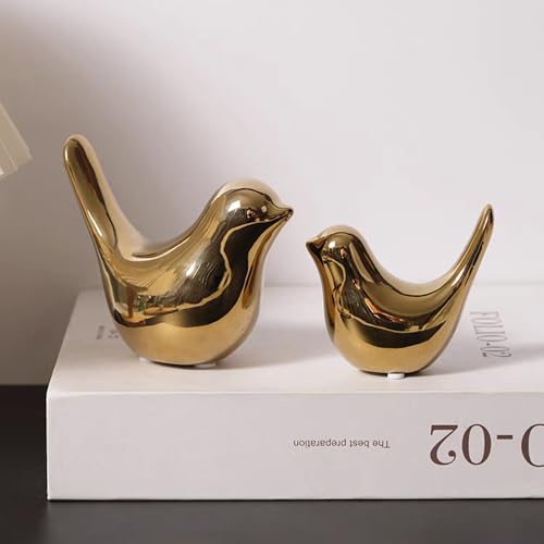Small Animal Statues, Gold Bird Figurines Home Decor, Modern Home Decorative, Ceramic Decor for Office Desktop, Bookshelf, Bedroom, Living Room, Cabinets (Gold 2 Pcs) - color: Gold