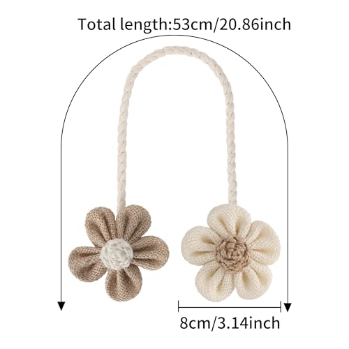 Meplait 2 Pack Flower Curtain Tiebacks, Boho Curtain Holdbacks, Beige&Khaki - color: A Flower-beige & Khaki