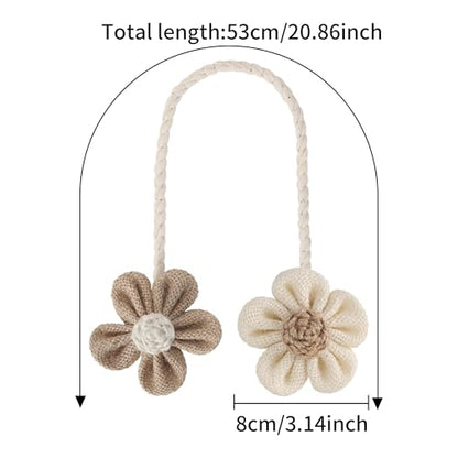 Meplait 2 Pack Flower Curtain Tiebacks, Boho Curtain Holdbacks, Beige&Khaki - color: A Flower-beige & Khaki