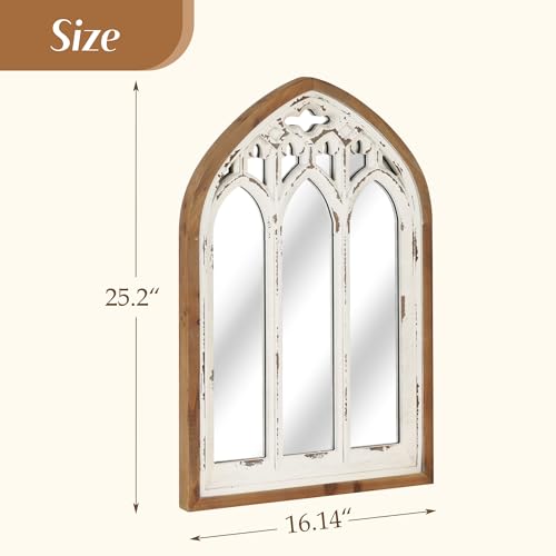 Arch Window Wall Mirror - Farmhouse Cathedral Wall Decor with Wooden Frame for Entryway Hallway Living Room - 16.14" x 1.38" x 25.2"
