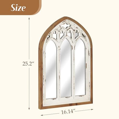 Arch Window Wall Mirror - Farmhouse Cathedral Wall Decor with Wooden Frame for Entryway Hallway Living Room - 16.14" x 1.38" x 25.2"
