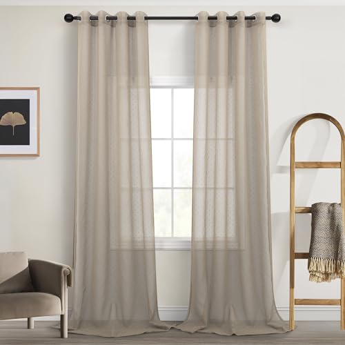 Pitalk Taupe Sheer Curtains 84 Inches Long 2 Panels Polka Dots Pattern - color: Light Taupe, size: 52"W x 84"L (Pack of 2)