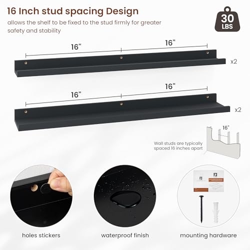 Axeman Picture Ledge Shelf, 36 Inch Black Floating Shelves Set of 4 - color: Black, size: 36 Inch