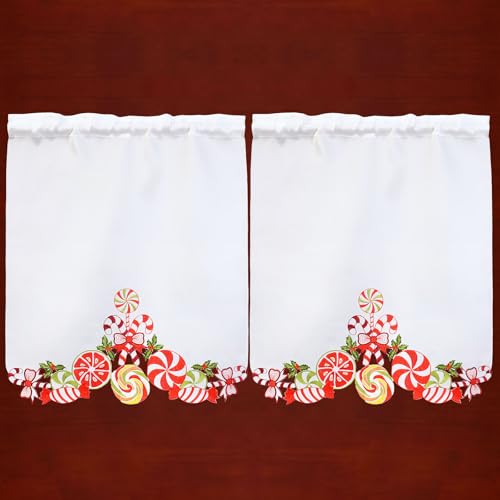 Simhomsen Embroidered Candy Cane Kitchen Window Curtain Swag and Tiers Set for Christmas Holiday (Candy Cane) - color: Candy Cane