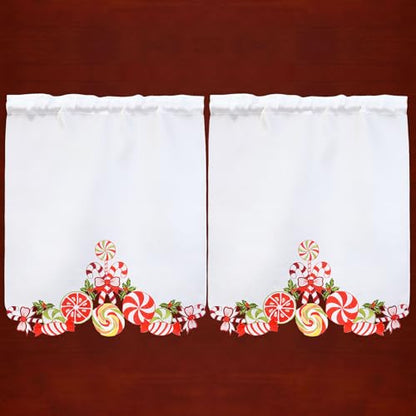 Simhomsen Embroidered Candy Cane Kitchen Window Curtain Swag and Tiers Set for Christmas Holiday (Candy Cane) - color: Candy Cane
