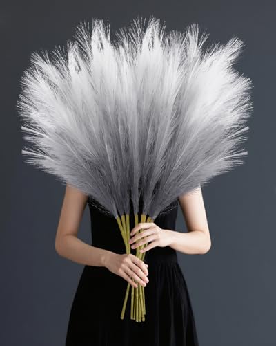 8 Pcs 35.4" Black Gradient Faux Pampas Grass, Tall Pampas Grass Vase Filler - color: Black, size: 35.4inch-8Pcs