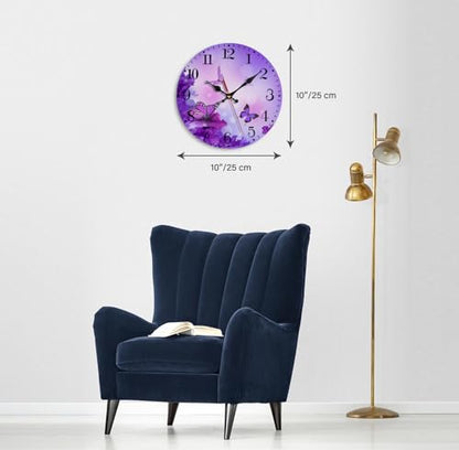 Ansouyi Round Wall Clock Battery Operated Clocks Wallclock 10 Inch,Purple Flower and Butterfly Silent Non Ticking Wall Clock for Living Room,Kitchen,Home,Bathroom,Bedroom,Office or School - color: Flower and Butterfly