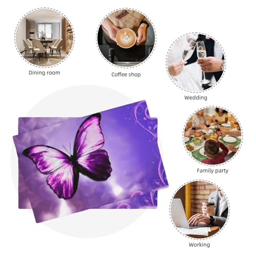 Purple Butterfly Placemats Set of 4 Linen Washable 12x18 inch - color: Butterfly