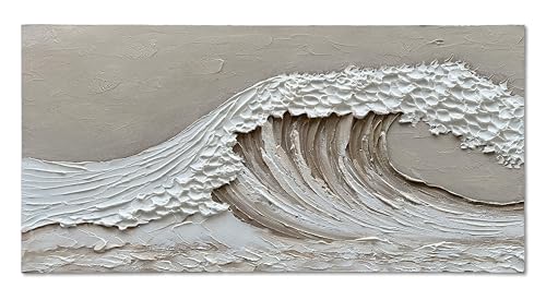 NANKAI Art Hand-Painted 24x48 inch White Wave Art Painting Modern Abstract Oil Painting Home Wall Decoration Art - color: Nkhb327