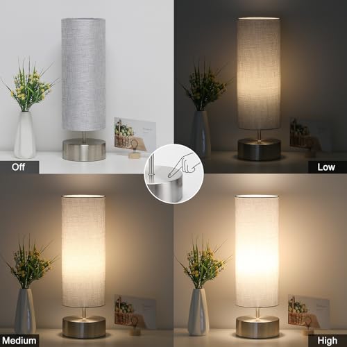 Bedside Touch Lamp, 3 Way Touch Control Table Lamp, Modern Nightstand Lamp - color: Gray Shade with Silver Base