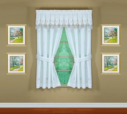 Today's Curtain Verona Reverse Embroidery Panel Pair and Tiebacks, 63", White/Blue, 80" W X 63" L - color: White/Blue, size: 80"W x 63"L (Pack of 1)