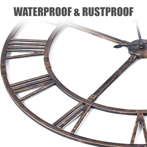 60 Inch Large Silent Wall Clock, Easy Assembly Roman Numeral Bronze - color: Bronze Metal Wall Clock, size: 60inch