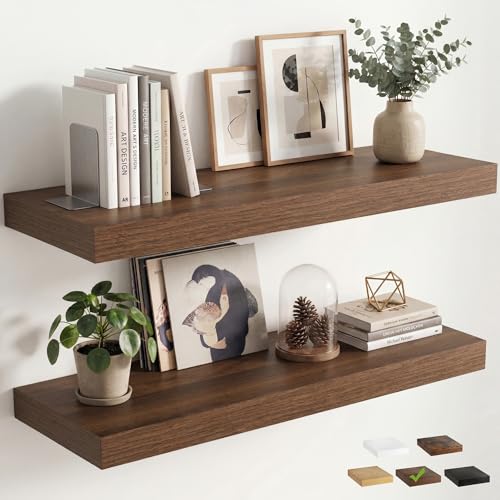 Venusmiles 12 inch Deep Floating Shelves for Wall, 36" Wide, Walnut, 2-Pack - color: Walnut Finish, size: 36"w x 12"d, 2p