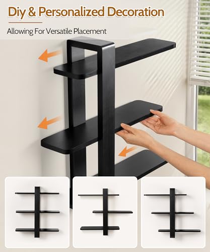 SUMGAR Black Floating Shelves for Wall, 3 Tier Adjustable Large Shelf Unit - color: Black, size: 3 Tier 19.6in