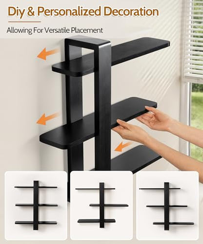 SUMGAR Black Floating Shelves for Wall, 3 Tier Adjustable Large Shelf Unit - color: Black, size: 3 Tier 19.6in