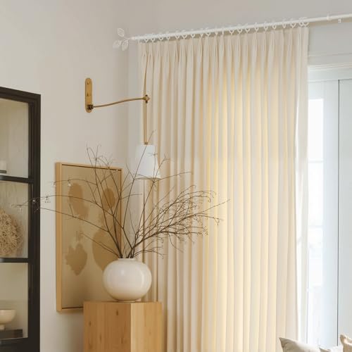 RYB HOME Extra Long Curtain Rod, Stainless Steel Heavy Duty Leaf Finial - color: Matt White, size: 72-144"