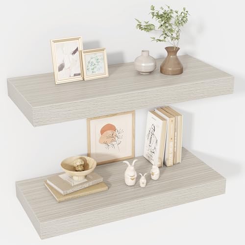 Acovy 24 Inch Floating Shelves, 12" Deep Floating Shelf Wall Mounted, 24" Wall Shelves, Rustic Deep Bookshelf, Extra Deeper & Thicker Display Shelves for Bedroom, Living Room, Gray, Set of 2 - color: Grey, size: 12"Wx24"L-2pcs